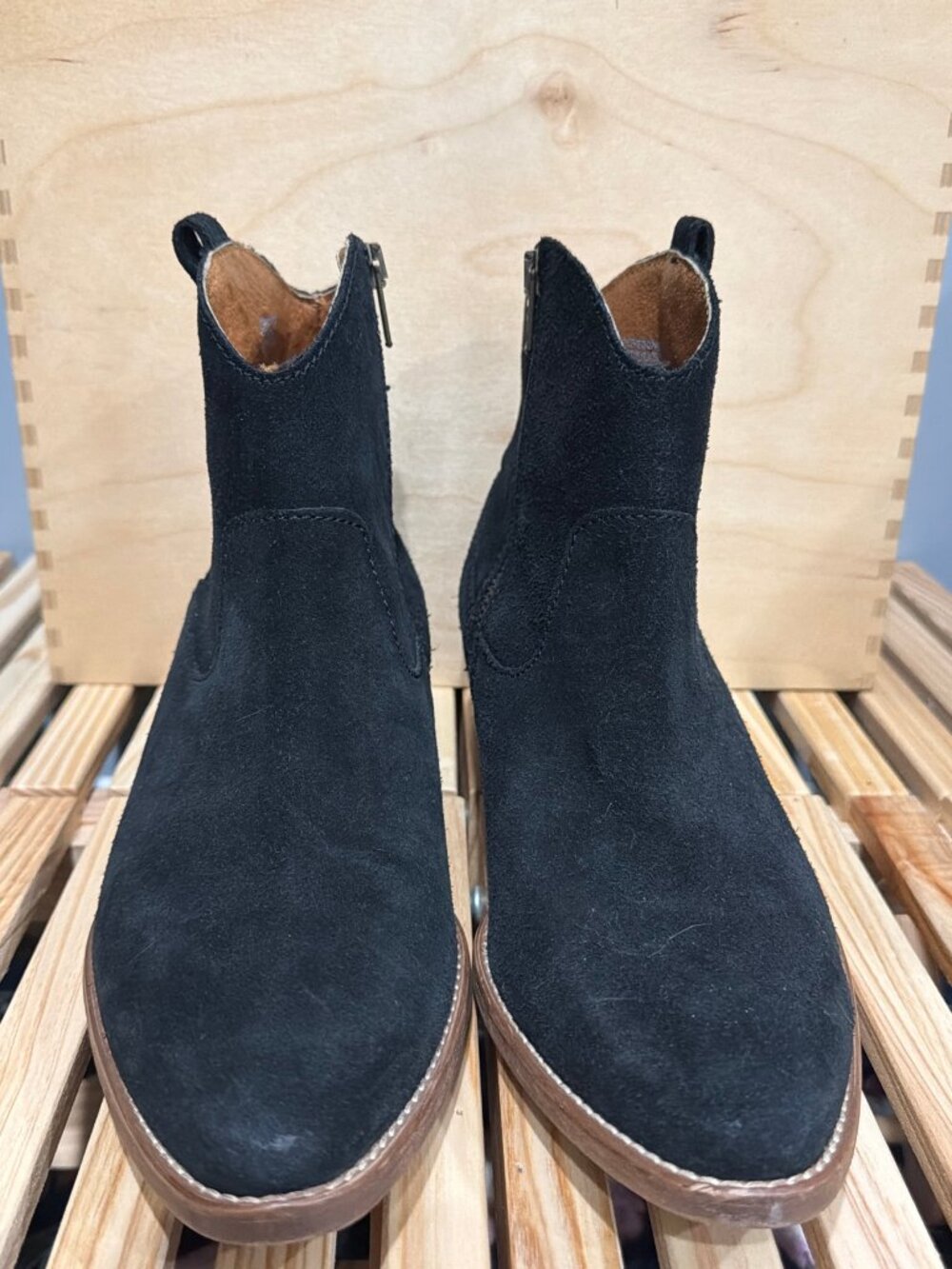 Madewell 1937 Footwear Black Suede Ankle Booties – Side Zip, Size 9
